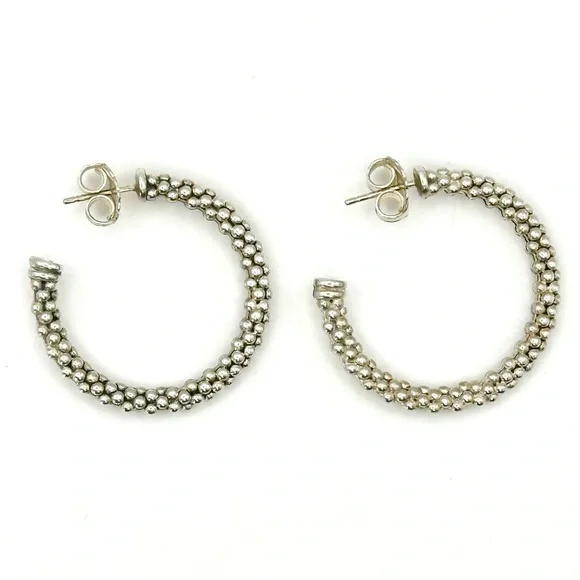 Lagos Signature Caviar Silver Small Beaded Hoop Earrings